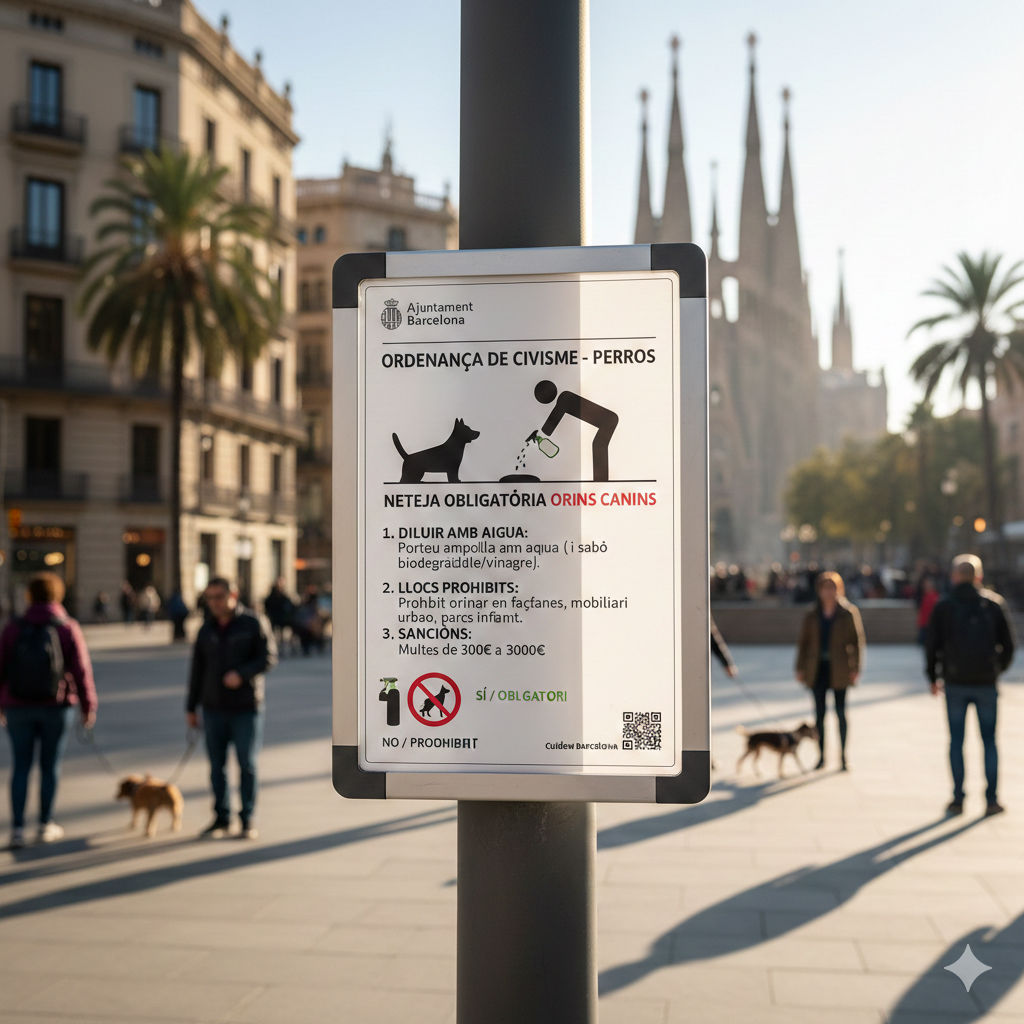 Ordenanza del Ayuntamiento de Barcelona respecto a la limpieza de los orines de perros en la via pública